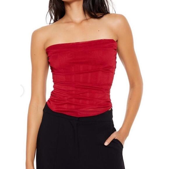 Forever 21 Women Red & Burgundy Ruch Corset Bustier Strapless Tube Top Small NEW - Picture 1 of 10